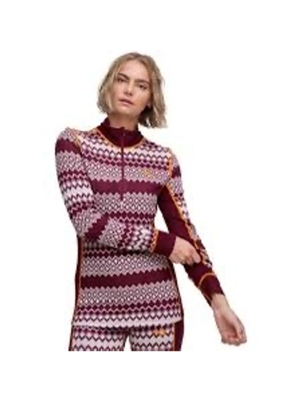 Kari Traa Long SleeveAgnes Base Layer Top, Size S, Burgundy and Orange Outdoor